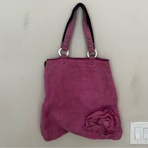 SMATERIA Pink Textured Tote Bag Floral Accent Shoulder Bag.